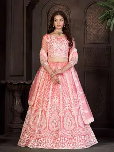 KALINI Embroidered Thread Work Semi-Stitched Lehenga & Unstitched Blouse With Dupatta