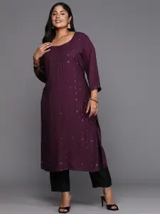 EXTRA LOVE BY LIBAS Plus Size Embroidered Sequinned Kurta