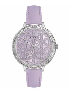 Timex Women Embellished Dial & Leather Straps Analogue Watch TWEL14706