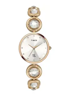 Timex Women Embellished Stainless Steel Bracelet Style Straps Analogue Watch TWEL16403