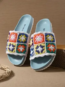 BRISKERS Embroidered Open Toe Flats