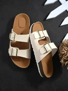 BRISKERS Two Strap Open Toe Flats With Buckles