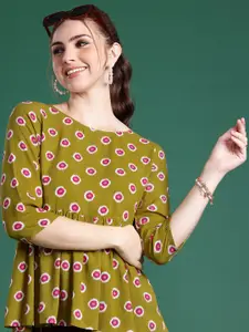 Sangria Geometric Print Peplum Top