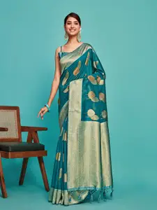 MIMOSA Floral Woven Design Zari Linen Blend Kanjeevaram Saree
