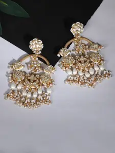 AURAA TRENDS Gold Plated Kundan Studded & Beaded Chandbalis