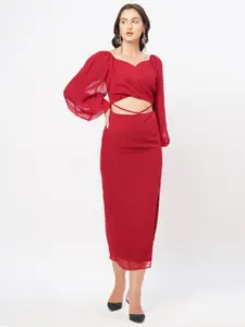 Curves by MISH Puff Sleeve Sweetheart Neck Gathered or Pleated Sheath Dress