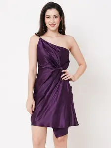 Curves by MISH One Shoulder Gathered or Pleated Asymmetric Hem Sheath Dress