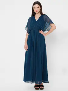 Curves by MISH Extended Sleeve Gathered or Pleated Maxi Dress