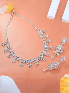 Estele Rhodium-Plated Cubic Zirconia-Studded Necklace And Earrings