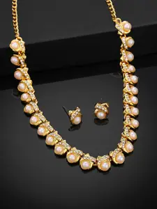 Estele Gold-Plated Stone Studded Necklace And Earrings