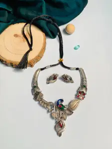 ABDESIGNS Silver-Plated Artificial Stones and Beads Necklace and Earrings