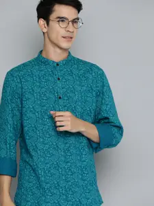 Indian Terrain Mandarin Collar Slim Fit Printed Casual Shirt