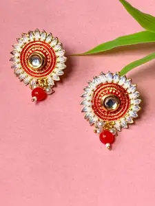 I Jewels Gold-Plated Kundan & Pearl Beaded Meenakari Drop Earrings