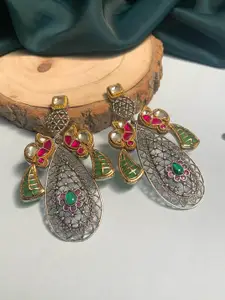 ABDESIGNS Gold-Plated Stone Studded Drop Earrings