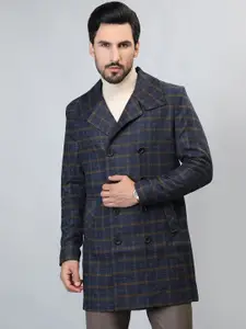 HONNETE Checked Double-Breasted Longline Pea Coat