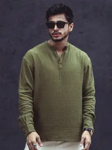 Powerlook India Slim Self Design Drop-Shoulder Sleeves Oversized Casual Shirt
