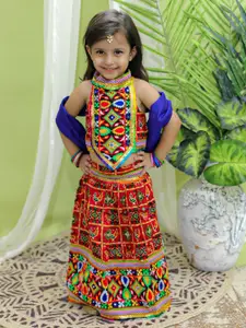 BownBee Girls Embroidered Thread Work Ready to Wear Lehenga & Blouse With Dupatta