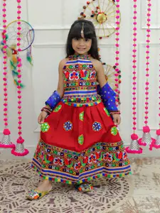BownBee Girls Embroidered Ready to Wear Cotton Lehenga & Blouse With Dupatta