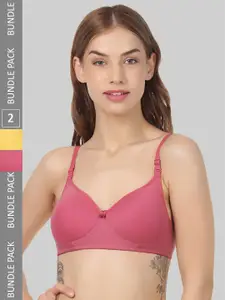 FUNAHME Pack of 2 All Day Comfort Non-Wired Lightly Padded Seamless T-Shirt Bra