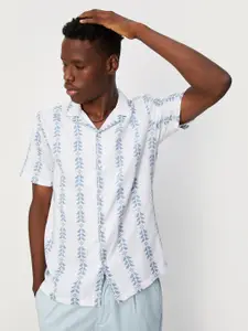 max Geometric Printed Cuban Collar Cotton Casual Shirt