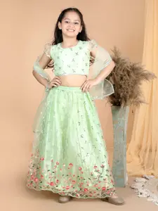 Cutiekins Girls Floral Embroidered Ready to Wear Net Lehenga & Blouse With Dupatta