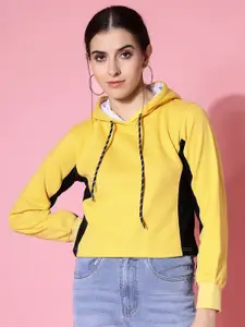 DressBerry Colourblocked Hooded Cotton Crop Pullover Sweatshirt