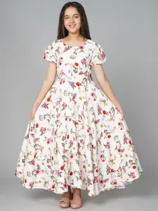 BAESD Girls Floral Printed Puff Sleeve A-Line Maxi Dress