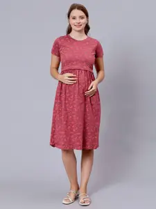 True Shape Floral Printed Cotton Maternity A-line Dress