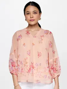 AND Floral Printed Puffed Sleeves A-Line Top