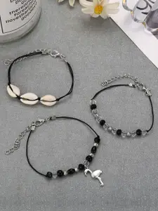 Young & Forever Set Of 3 Silver-Plated Artificial Beaded Anklets