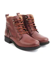 LEFORE Women Block-Heeled Leather Mid-Top Regular Boots