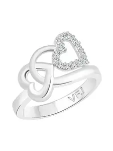 Vighnaharta Rhodium Plated Cubic Zirconia Studded Couple Heart Finger Ring