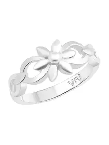 Vighnaharta Rhodium-Plated Cubic Zirconia Traditional Flower Design Adjustable Finger Ring