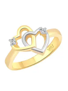 Vighnaharta Double Heart Gold-Plated Cubic Zirconia-Studded Adjustable Finger Ring