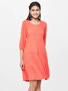 Global Desi Women Orange Solid A-Line Dress