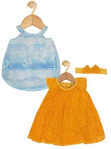 Creative Kids Girls Pack Of 2 Abstract Printed Round Neck A-Line Midi Dress