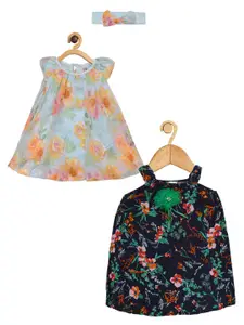 Creative Kids Girls Pack Of 2 Floral Printed Round Neck A-Line Midi Dress