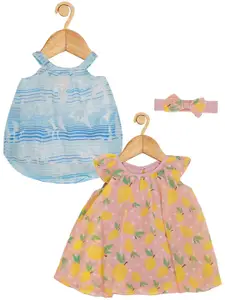Creative Kids Infant Girls Pack Of 2 Printed A-Line Dress With Attached Bodysuit