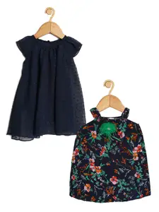 Creative Kids Infant Girls Pack Of 2 Floral Printed Round Neck A-Line Midi Dress