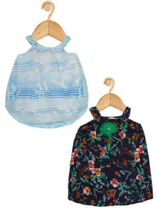 Creative Kids Girls Pack Of 2 Floral Printed Round Neck A-Line Midi Dress