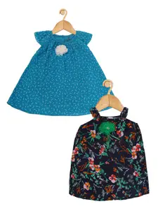 Creative Kids Infant Girls Pack Of 2 Geometric Printed A-Line Dress With Attached Bodysuit