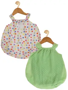 Creative Kids Infant Girls Pack Of 2 Polka Dots Printed Round Neck Balloon Midi Dress