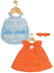 Creative Kids Infants Girls Pack Of 2 Floral Printed Cap Sleeves A-Line Dresses