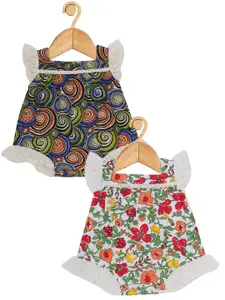 Creative Kids Infant Girls Pack Of 2 Abstract Printed A-Line Dress With Attached Bodysuit