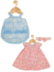 Creative Kids Infants Girls Pack Of 2 Conversational Printed Cap Sleeves A-Line Dresses