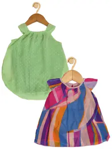 Creative Kids Infants Girls Pack Of 2 Self Design Romper A Line Dresses