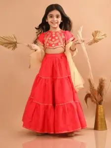 LilPicks Girls Embellished Cotton Ready To Wear Lehenga & Blouse With Dupatta