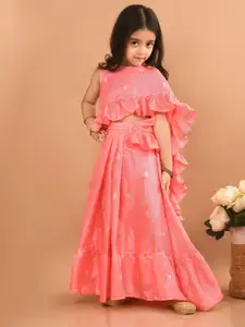 LilPicks Girls Embellished Silk Sequinned Ready To Wear Lehenga & Blouse With Dupatta