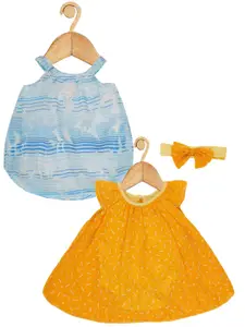 Creative Kids Infants Pack Of 2 Geometric Printed A-Line Dress With Attached Bodysuit