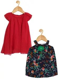 Creative Kids Infant Girls Pack Of 2 Self Design A-Line Dress With Attached Bodysuit